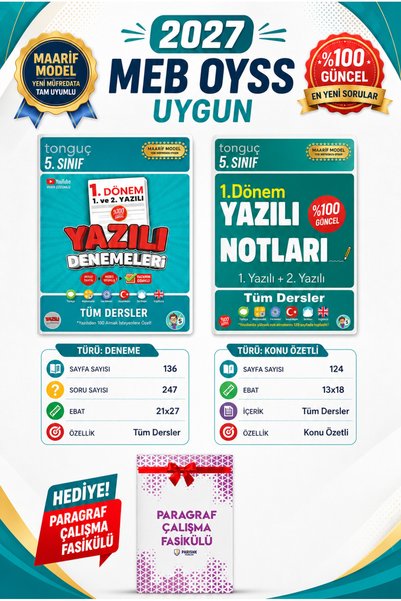 Tonguç Yayınları 5. Sınıf Yazılı Notları ve Yazılı Denemeleri 1. Dönem 1 ve 2...