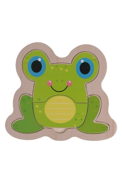 DD SHOP Puzzle din lemn cu 4 piese, model broscuță verde, 14,5x12 cm