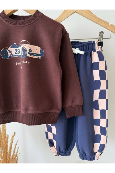 Patriko Boys' 3-Thread Cotton Car Print Sweatshirt and Pants Set