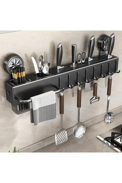 Generic Kitchen Organizer Rack (Wall Mounted)- Gun Gray Knife Holder, Towel B...