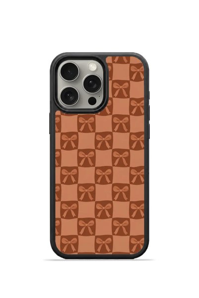 PiyasaSepeti iPhone 15 Pro Vorian Black Hole Case, Coffee Ribbon Checkered Pa...