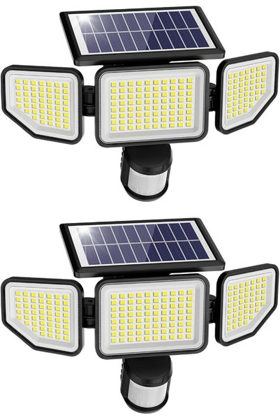 Onforu مصابيح شمسية خارجية بقوة 3000 لومن، 258 مصباح LED، 3 رؤوس، مصابيح أمان...