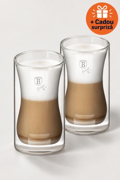 Berlinger Haus Pahare cu Perete Dublu, Set 2 Bucăți, 270 ml, Sticlă Borosilic...