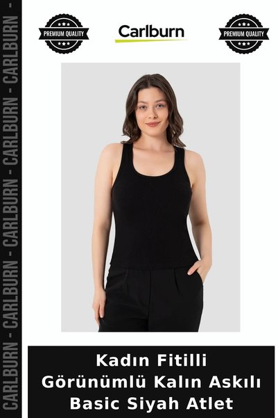 Carlburn Special Series Women's Ribbed-Look Thick-Strap Basic Black Tank Top,...