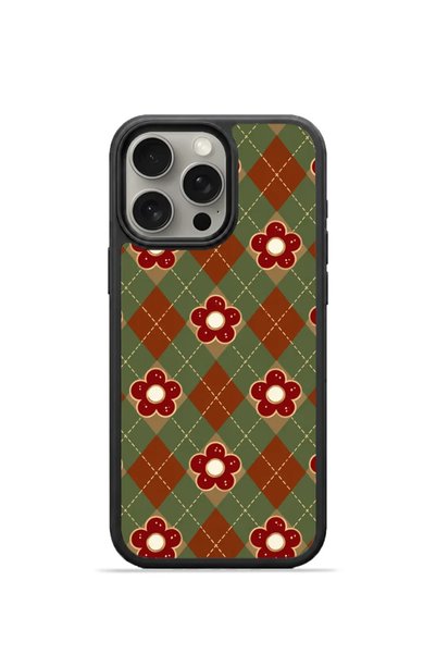 PiyasaSepeti iPhone 15 Pro Vorian Black Hole Case, Green and Burgundy Floral ...