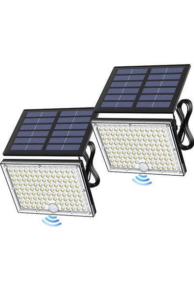 JACKYLED أضواء شمسية خارجية مزودة بمستشعر حركة، 113 مصباح LED، إضاءة بيضاء با...