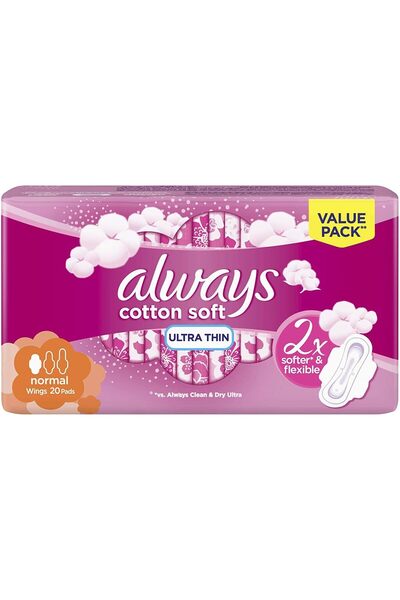 Always Cotton Soft Ultra Thin, Normal sanitary pads with wings, 20 Count, Pac...