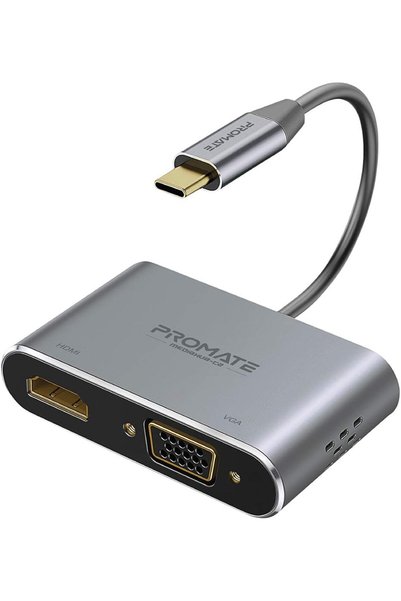 Promate USB-C Display Adapter, Premium 2-In-1 USB-C™ to 1080 60Hz VGA and 4K ...