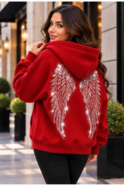 Ryam Fashion New Season Women's Trend Wing Stone Printed 3-Thread Brushed Hoo...