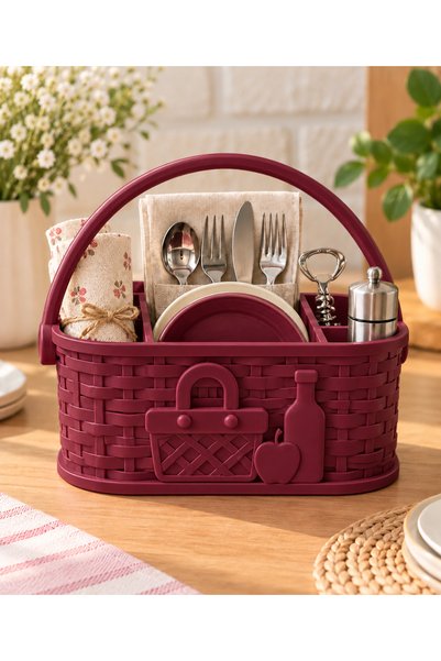 Generic Brand Multi-Compartment Picnic Basket Organizer |   Cutlery, Napkin, ...