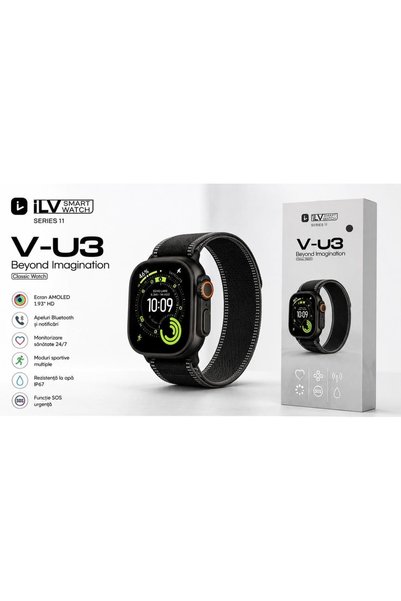 İLVE Smartwatch iLV V-U3 Seria 11, Ecran tactil HD, Apeluri Bluetooth, Monito...