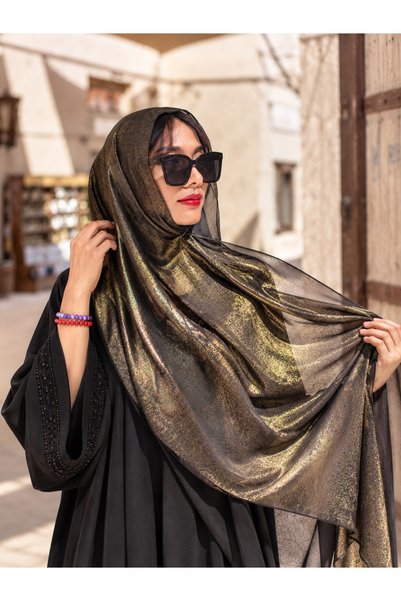 Siraya by Lantaw Golden Glow – Luxury Black & Gold Shimmer Hijab for Women | ...