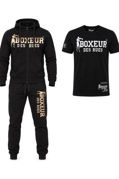 Boxeur Des Rues Set de iarnă: Hanorac cu fermoar negru/auriu + Pantaloni de t...