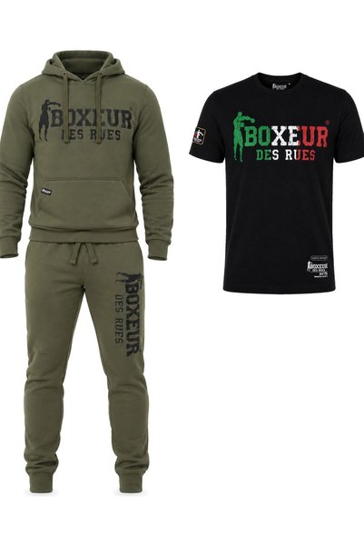 Boxeur Des Rues Set de iarnă: Hanorac Măsliniu/Negru + Pantaloni de trening M...