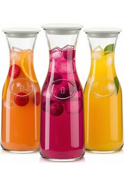 Generic Set of 3 - Glass Carafe Glass Pitcher 1 Liter Beverage Drink Dispense...
