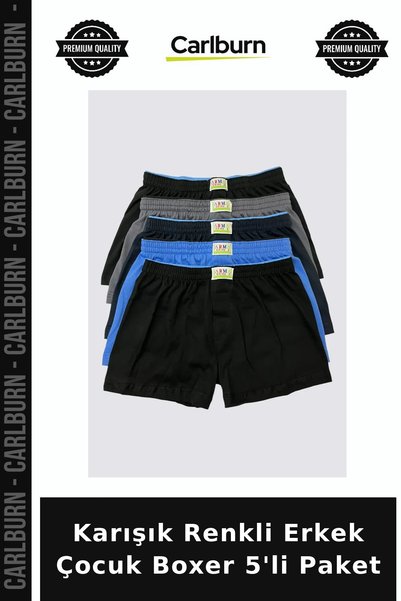 Carlburn Special Series Mixed Color Boys' Boxer Shorts, Pack of 5, Soft Fabri...