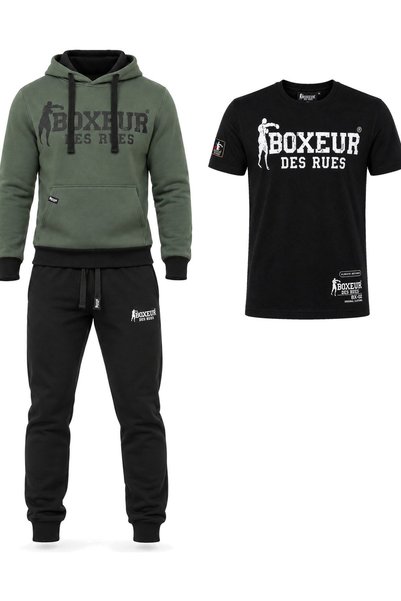Boxeur Des Rues Set de iarnă: Hanorac verde/negru + Pantaloni de trening negr...