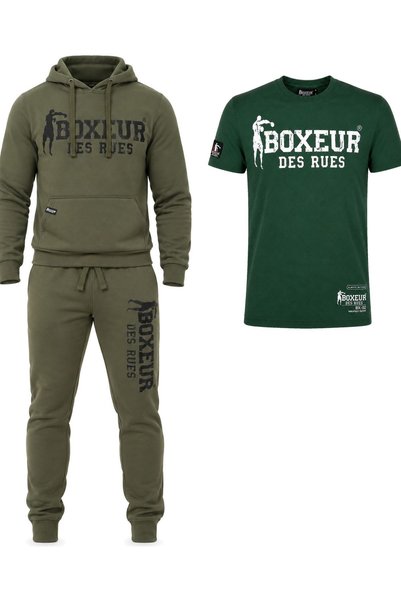 Boxeur Des Rues Set de iarnă: Hanorac verde măsliniu/negru + Pantaloni de tre...