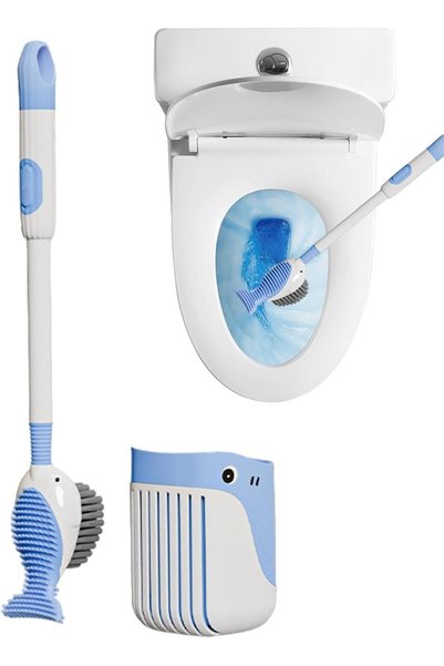 Generic Cartoon Whale Toilet Brush Set with Refillable Handle Dispenser, Long...