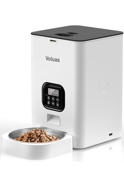 VOLUAS موزع طعام أوتوماتيكي للقطط والكلاب، موزع للطعام الجاف مع كيس ماص للرطو...