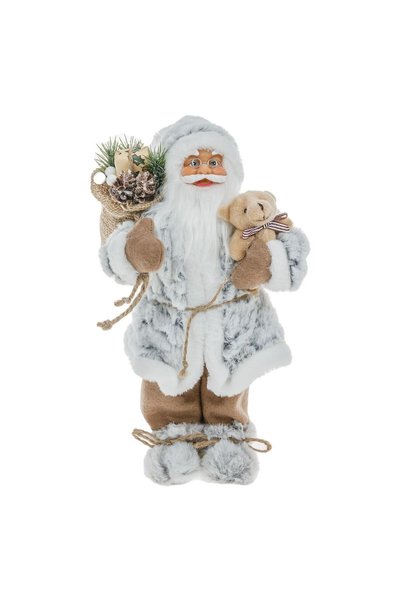 OEM Figurina Mos Craciun Realist Alb Gri Blana si Ursulet 30cm