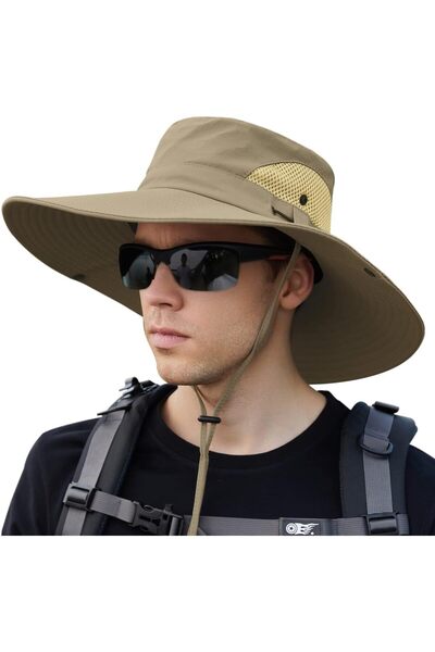 Generic Wide Brim Sun Hat with Neck Flap, UPF50+ Hiking Safari Fishing Hat fo...