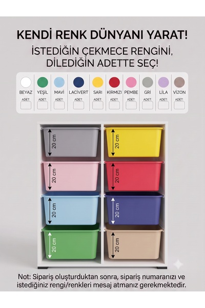 decosense KENDIN TASARLA - 8 Adet Renkli Çekmeceli 110 cm Beyaz Çocuk Odası O...