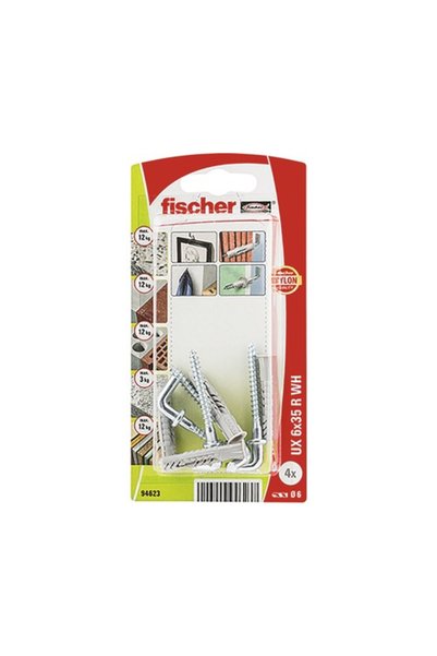 OEM Fischer UX 6x35 мм пластмасови куки-шпилки, комплект от 4 броя, с пръстен