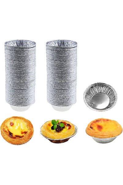 Generic 100 Pack Aluminum Foil Tart Pans, Round Disposable Baking Cups for Eg...