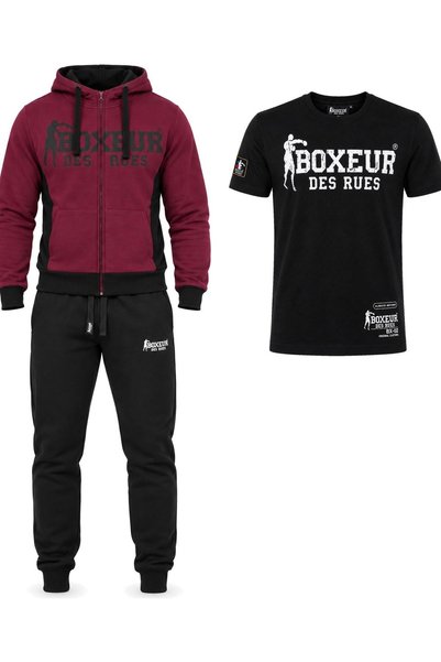 Boxeur Des Rues Set de iarnă: Hanorac cu fermoar Burgundy/Negru + Pantaloni d...