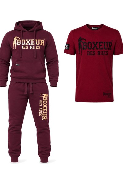 Boxeur Des Rues Set de iarnă: Hanorac bordo/auriu + Pantaloni de trening bord...