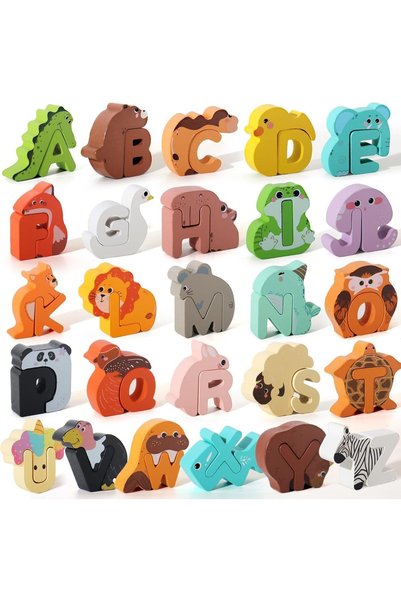 Generic Wooden Alphabet Puzzle for Toddlers, ABC Animal Matching Peg Puzzles ...