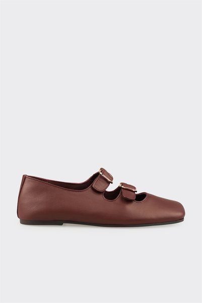 Elle Shoes Bordo Deri Kadın Günlük Babet Ayakkabı