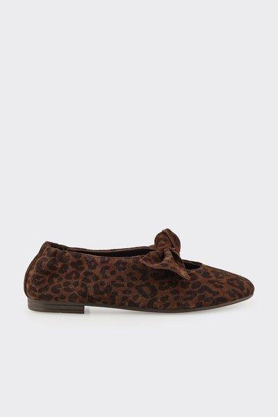 Elle Shoes Kahve Hayvan Desenli Deri Kadın Günlük Babet Ayakkabı