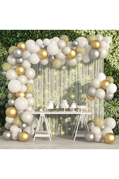 Generic White Gold Balloons Garland Kit,136Pcs White Gold Silver Confetti Met...