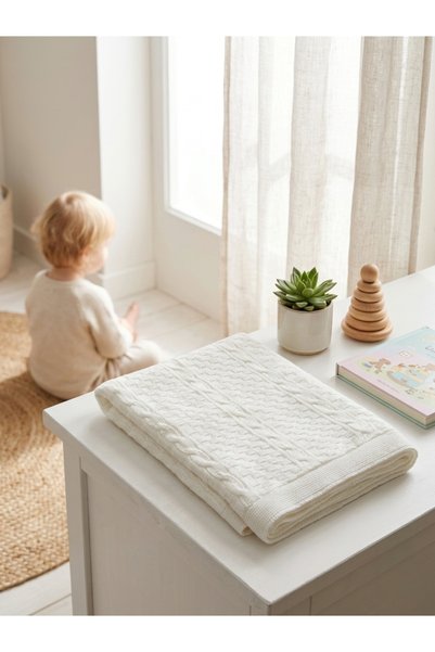 INFANT Плетено одеяло с пухкава подплата 80x100 cm Бяло Сомон - Бяло