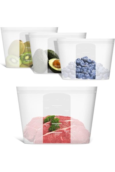 KASTWAVE 4 Pack Reusable Snack Bags, Stand Up 100% Silicone Reusable Food Sto...