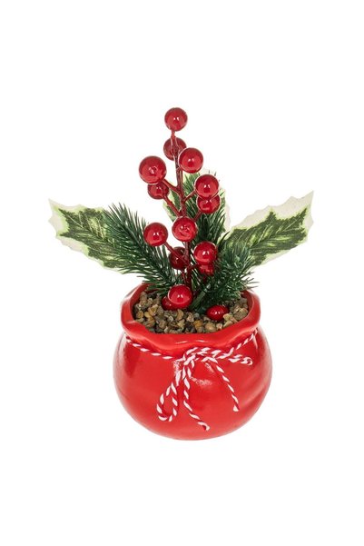 OEM Decorative Ceramic Pot Snowman Mistletoe Pine Branch Ø9x20cm