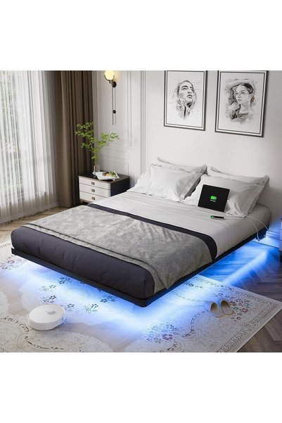 Generic People Bed, Simple but Sturdy Floating Bed Frame with Hiding Column D...