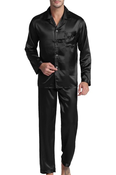 Generic Men's Pyjama Set, Satin Sleepwear, Long Sleeves, Loungewear