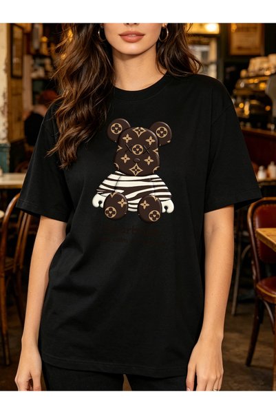 Arabest 100% Cotton T-Shirt Black Bearbrick bear Print