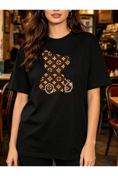 Arabest 100% Cotton T-Shirt Black Gentle to fierce bear Print