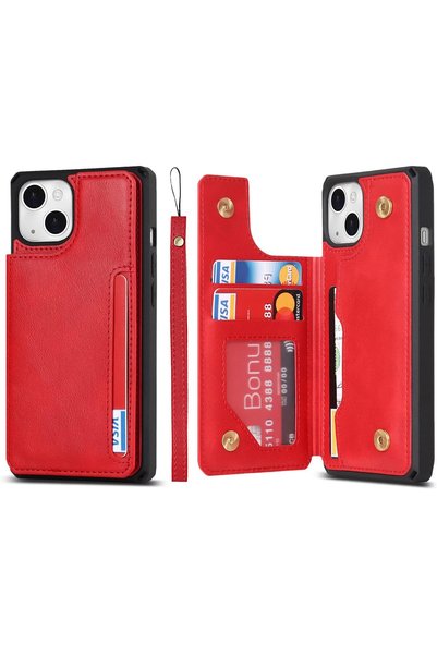 Generic حافظة محفظة لهاتف iPhone 14 مع حامل للبطاقات، مصنوعة من جلد صناعي، مز...