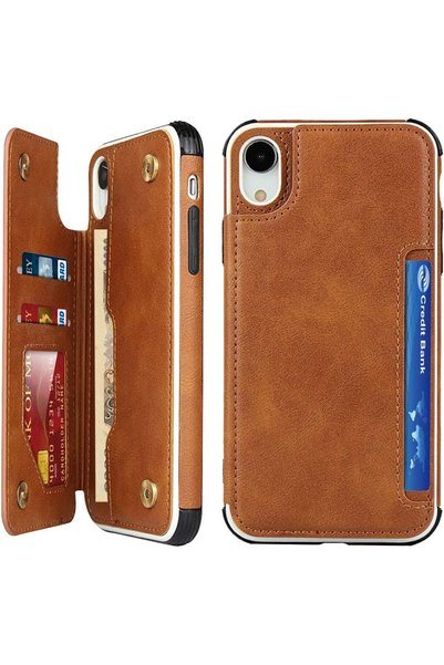 Generic غطاء لهاتف iPhone XR، غطاء بتصميم محفظة مع فتحات للبطاقات وحزام للمعص...