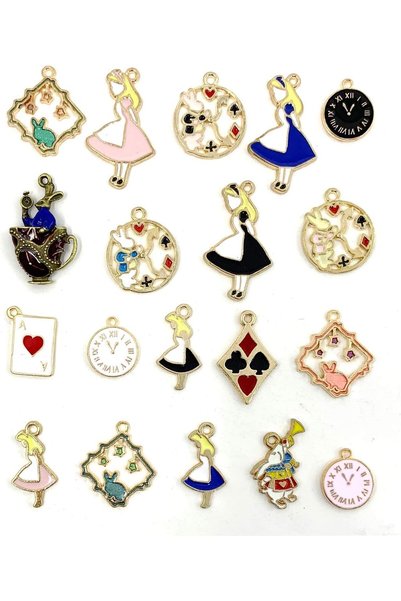 Generic Assorted Gold Plated Enamel Alice in Wonderland Wreath Charm Pendant,...