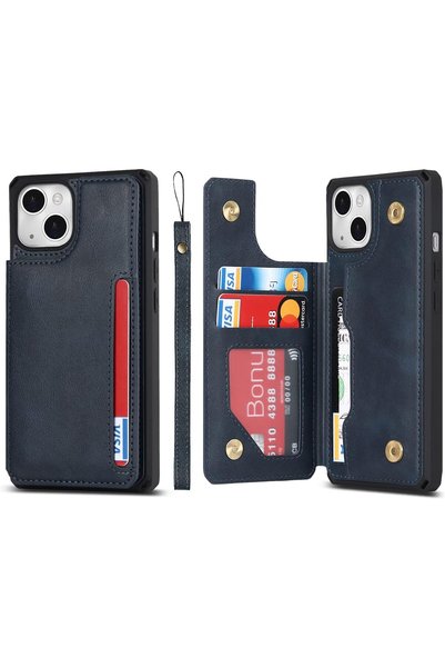Generic حافظة محفظة لهاتف iPhone 14 مع حامل للبطاقات، مصنوعة من جلد صناعي، مز...