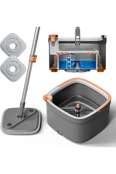 Generic CLOUDFOUR Spin Mop and Bucket Set with Microfiber Washable Pads, Sepa...