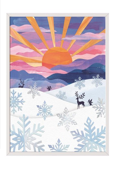 Postifull Winter Sun and Snowflakes Poster – White-Framed Painting No:160238