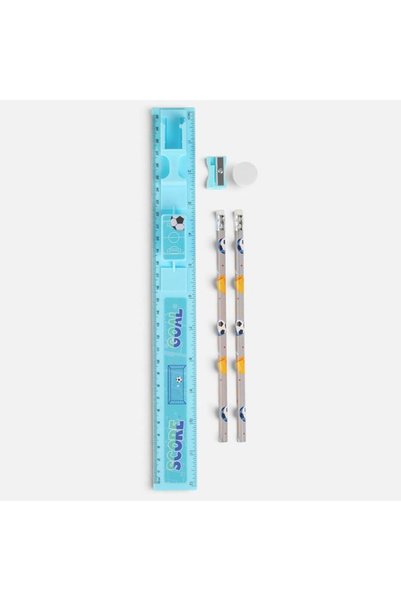 SHOPIENS Set de 5 piese scolar cu rigla bleu fotbal Shopiens®