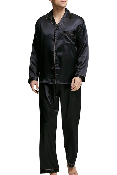 Generic Men's Pyjama Set, Satin Sleepwear, Long Sleeves, Loungewear